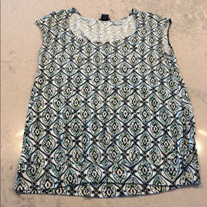 Ann Taylor Green and Blue Patterned Top Medium
